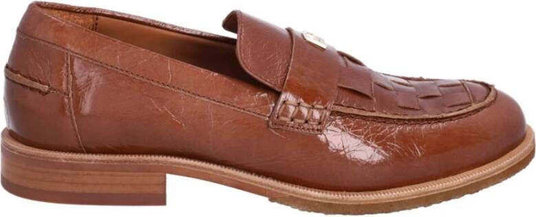 Billi Bi Handgemaakte Bruin Leren Loafer met Gouden Detail Brown Dames