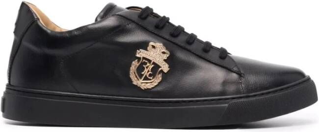 Billionaire Zwarte leren lage sneakers crest Black Heren