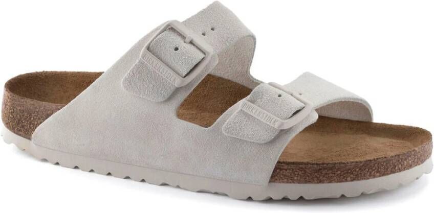 Birkenstock Antiek Wit Suède Leren Sliders White Heren