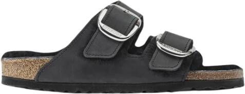 Birkenstock Zwarte Leren Sandalen met Bontdetail Black Dames