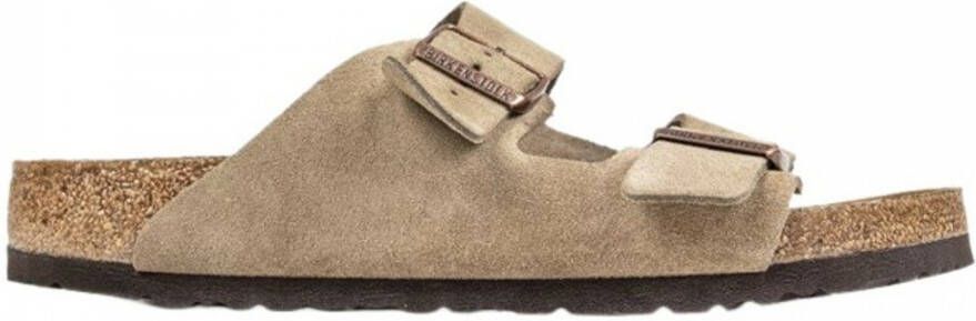 Birkenstock Arizona Soft Footbed Suede Leather Sandals Beige Heren