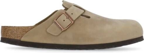 Birkenstock Beige Leren Pantoffels Ronde Neus Beige Heren