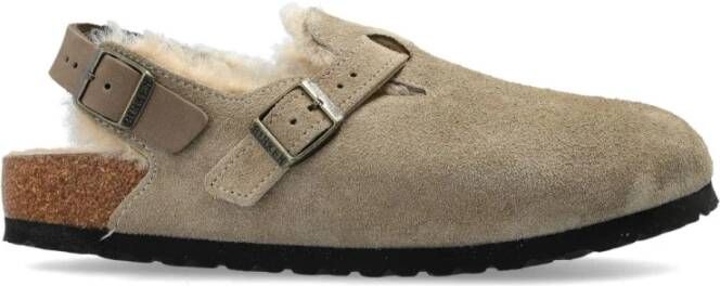 Birkenstock Beige Suède Sandalen met Shearling Voering Beige Dames