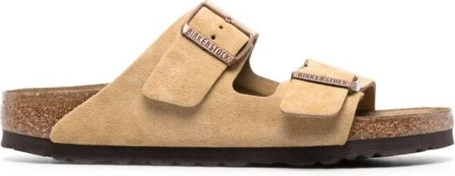 Birkenstock Beige Suède Gesp Sandalen Beige Heren