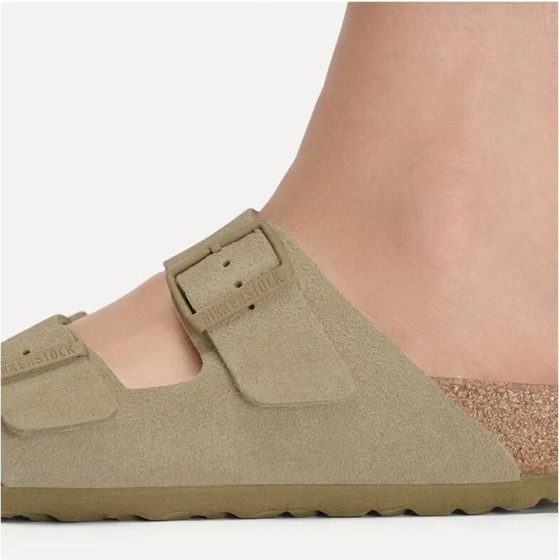 Birkenstock Narrow Arizona Suede Leather Faded Khaki - Foto 3