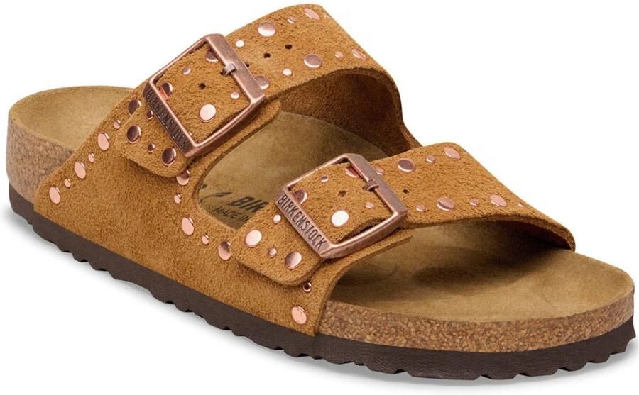 BIRKENSTOCK Teenslippers Dames Arizona Rivet Border Suède Camel