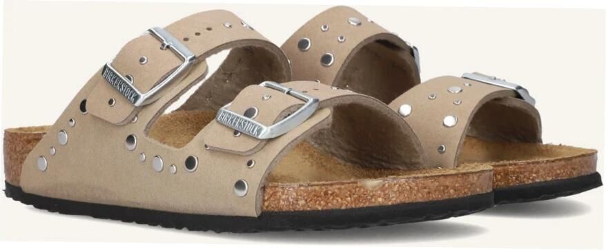 Birkenstock Kid's Arizona Rivet Border Synthetik Sandalen Narrow beige bruin