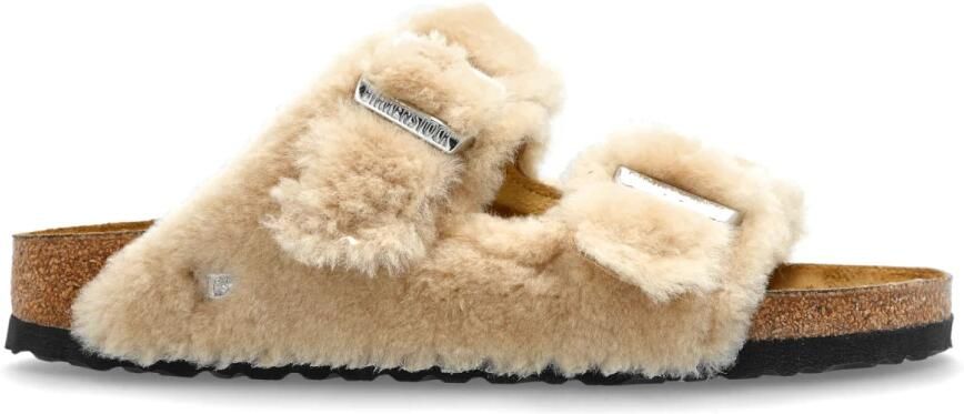 Birkenstock Arizona Shearling Rivet Logo slides