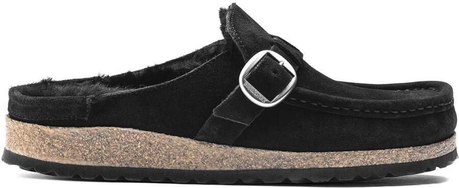 Birkenstock Sandalen Black Buckley Shearling Suede Slip-On Shoes in zwart
