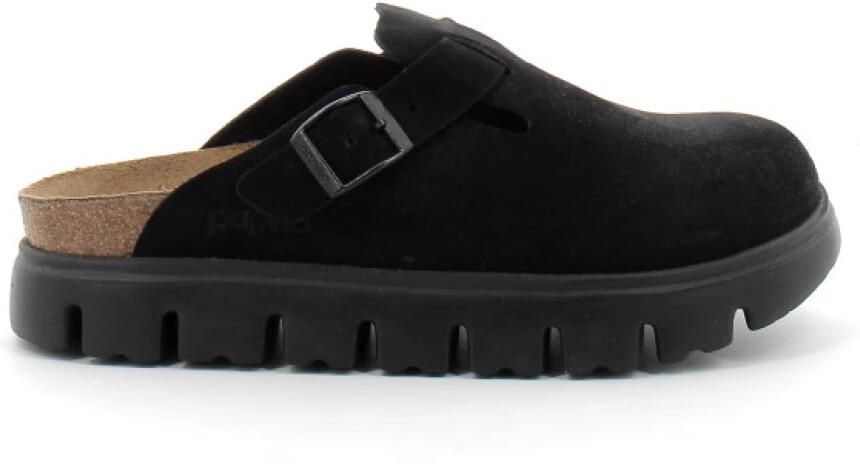 Birkenstock Klompen Mules Boston Chunky en velours noir