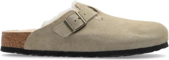 Birkenstock BOSTON SHEARLING SUEDE LEATHER Dames pantoffels Heren pantoffels Taupe