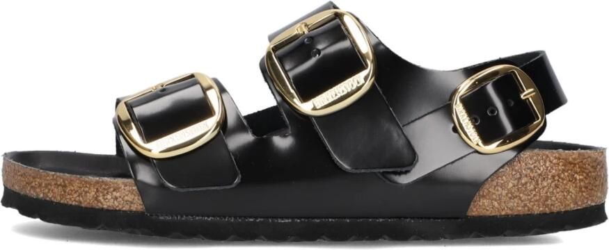 BIRKENSTOCK Slippers Dames Milano Big Buckle Dames Leer Zwart