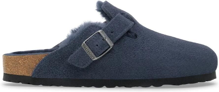 Birkenstock Shearling Suede Leren Klompen Navy