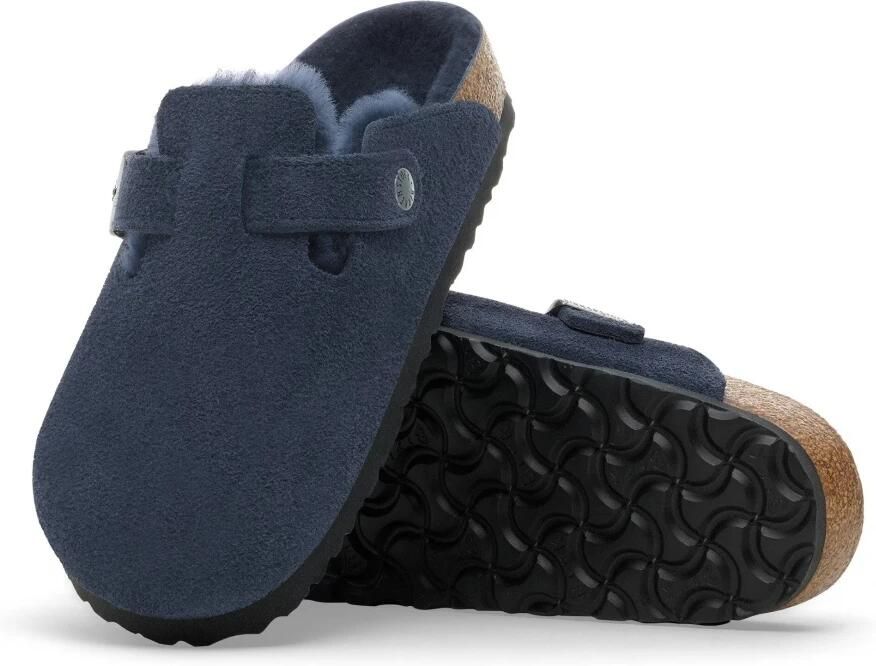 Birkenstock Shearling Suede Leren Klompen Navy - Foto 2