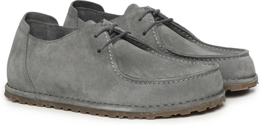 Birkenstock Suède Platte Schoenen Grijs Rubberen Zool