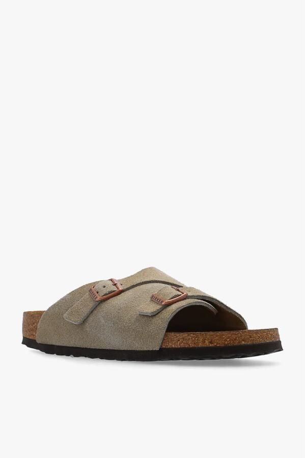 Birkenstock Suède Kurk Sandalen Verstelbare Gesp Sluiting Beige