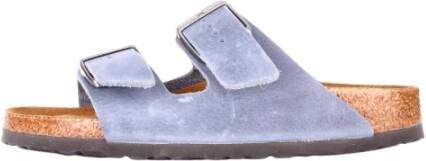 Birkenstock Blauwe Leren Sliders Blauw Dames