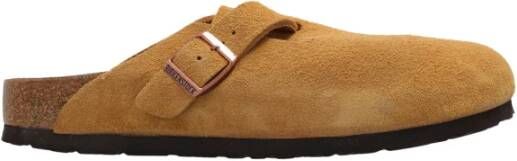 Birkenstock Suède Muiltjes met Gesp Sluiting Beige