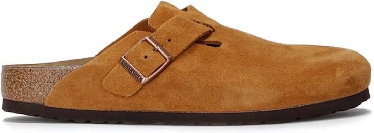 Birkenstock Bruin Leren Boston Pantoffels met Lage Zool Brown Dames