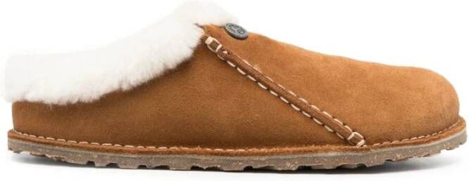 Birkenstock Premium Shearling Slippers met Kurk en Latex Voetbed Brown