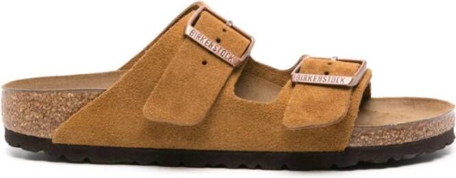 Birkenstock Bruine Suède Platte Sandalen Beige Dames