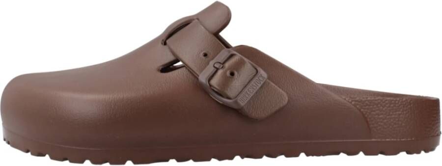 Birkenstock Bruine Logo Sandalen Gesp Sluiting Rubberen Zool Brown