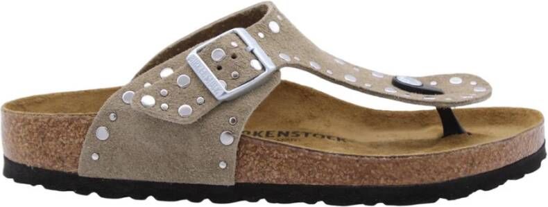 BIRKENSTOCK Teenslippers Dames Gizeh Rivet Border Suède Beige - Foto 2