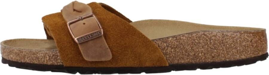 Birkenstock Gevlochten Suède Leren Flip Flops Brown Dames