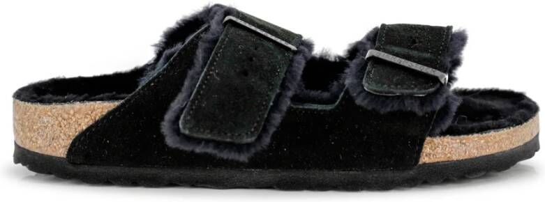 Birkenstock Gezellige Zwarte Suède Platte Schoenen Black Dames