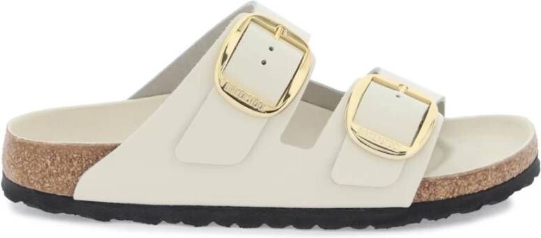 Birkenstock Glanzende lederen mules met dubbele band en oversized gesp White Dames