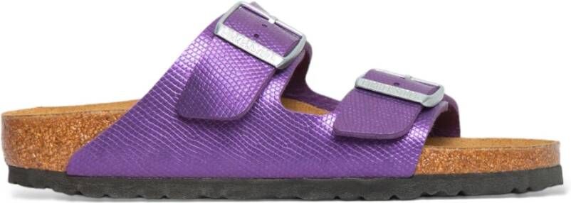 Birkenstock Glanzende Lizard Sandalen Purple Dames