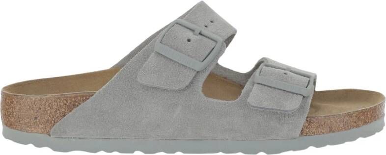 Birkenstock Grijze suède sandalen met kurken zool Gray Dames