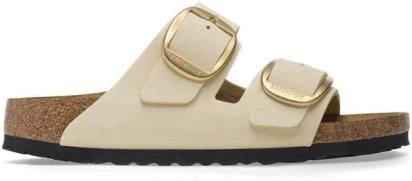 Birkenstock Klassieke Big Buckle Nubuck Lederen Sandalen Ecru Beige Dames