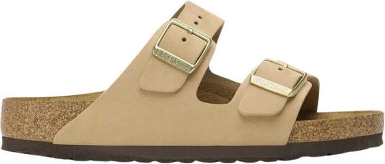 Birkenstock Verstelbare Logo Sandalen Rubberen Zool Beige