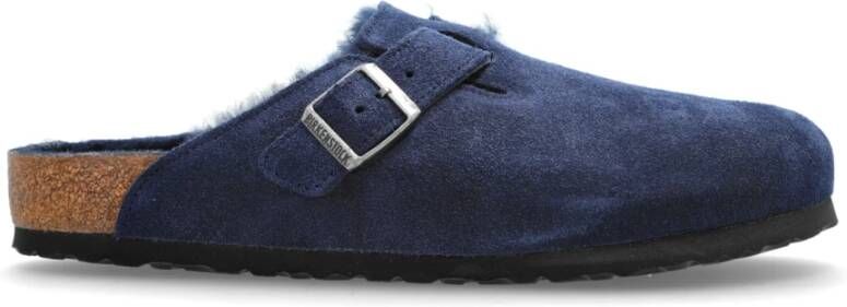 Birkenstock Boston Suede Shearling Sandalen Regular blauw