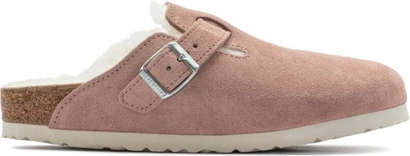 Birkenstock Lammfell-Leder-Clogs Pink Dames