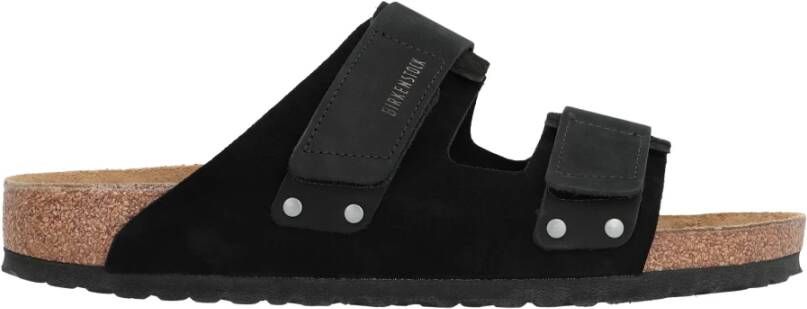 Birkenstock Leren Slides met Klittenbandsluiting Black Dames