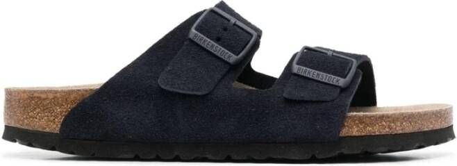 Birkenstock Marineblauwe Leren Platte Sandalen Blauw Heren