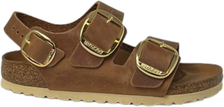 Birkenstock Milano Sandalen met Grote Gesp van Geölied Leer Brown Dames