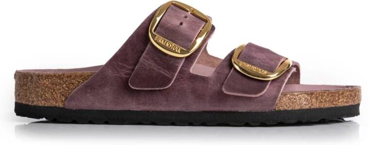 Birkenstock Paarse leren grote gesp sandalen