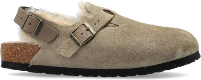Birkenstock Beige Suède Sandalen met Shearling Voering Beige Dames