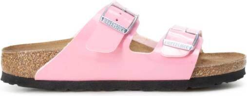 Birkenstock Platte Leren Schoenen met Verstelbare Gespen Pink Dames