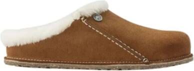 Birkenstock Premium Shearling Slippers met Kurk en Latex Voetbed Brown