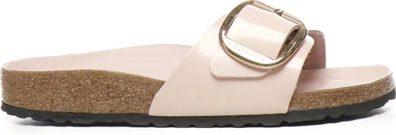 Birkenstock Roze leren sandalen met kurken voetbed