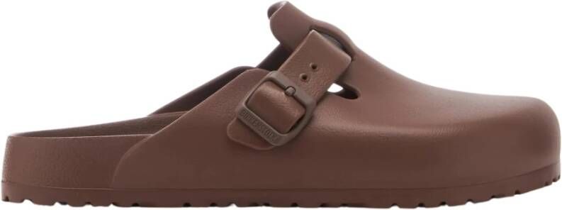 Birkenstock Bruine Logo Sandalen Gesp Sluiting Rubberen Zool Brown