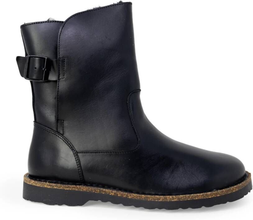 Birkenstock Zwarte Leren Enkellaarzen met Opvallend Gespdetail Black Dames