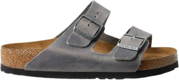 Birkenstock Leren Grijze Sliders Arizona Sfb Leoi Sandalen Grijs Unisex - Foto 3