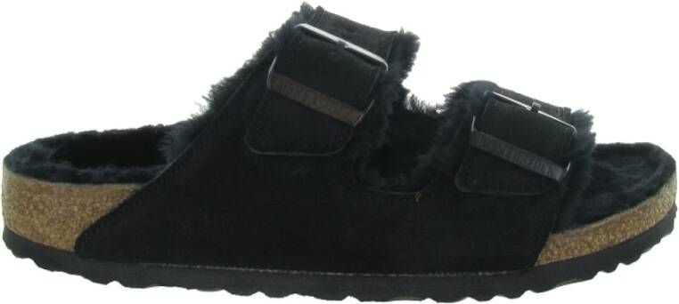 Birkenstock Arizona Shearling Veloursleder Suede Narrow Pantoffels Black - Foto 13