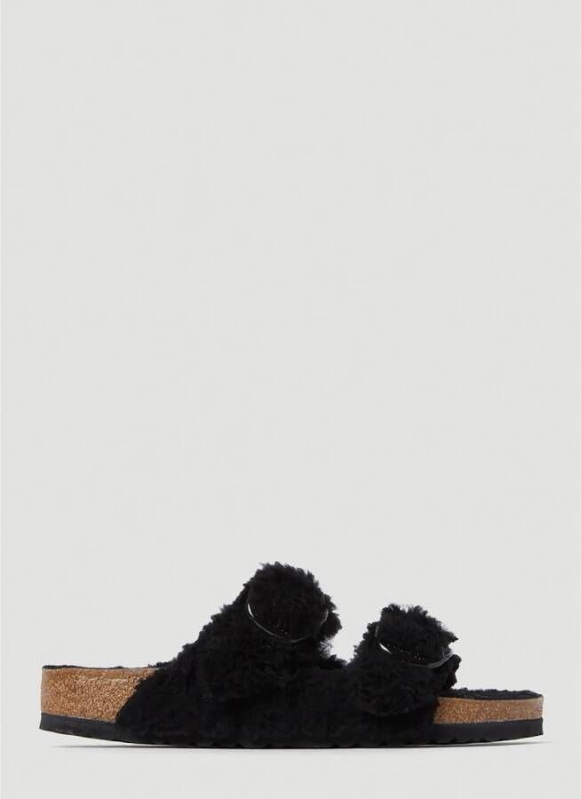 Birkenstock Shearling Sandalen met Dubbele Gespsluiting Zwart