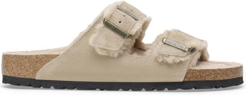 Birkenstock Shearling Taupe Leder Arizona Slippers Beige Heren